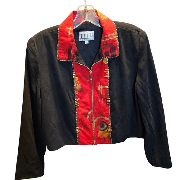City Girl Small Black Red Women's Blazer Jacket Suit Coat Petite S SP PS 4P 6P - Picture 1 of 5